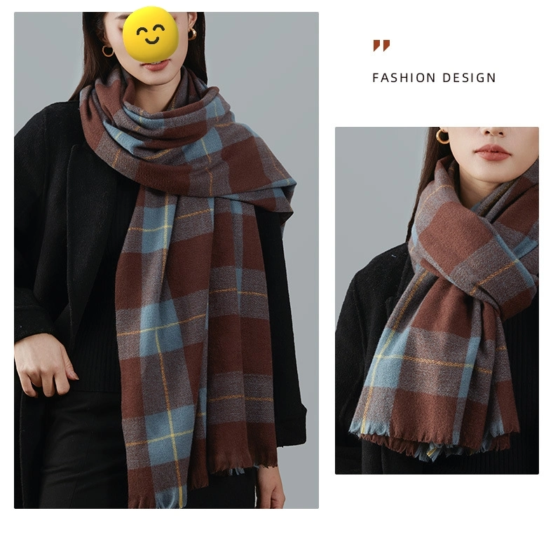 New Arrivals Retro Plaid Scarf Women&prime; S British Style Imitation Cashmere Thickened to Keep Warm Scarf in Autumn and Winter
