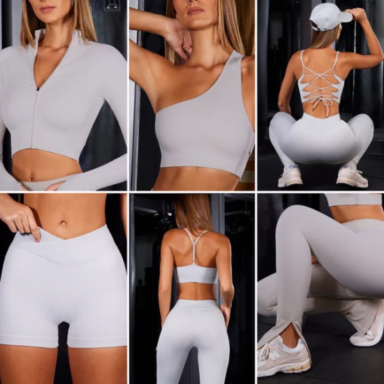 New Listing 7PCS Sexy Athletic Activewear Sets Ribbed Yoga Clothes for Women, Custom Logo Ladies Seamless Leisure Sportswear Workout Gym Clothing