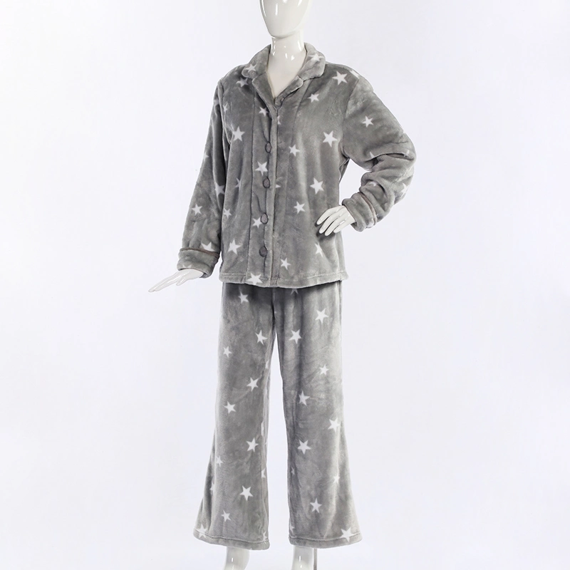 Custom Design Winter Cartoon Full Sleeve Round Neck Women Pajamas for Coral Fleece Sleepwear Suit Cute Men Silk Cotton Sleepwear