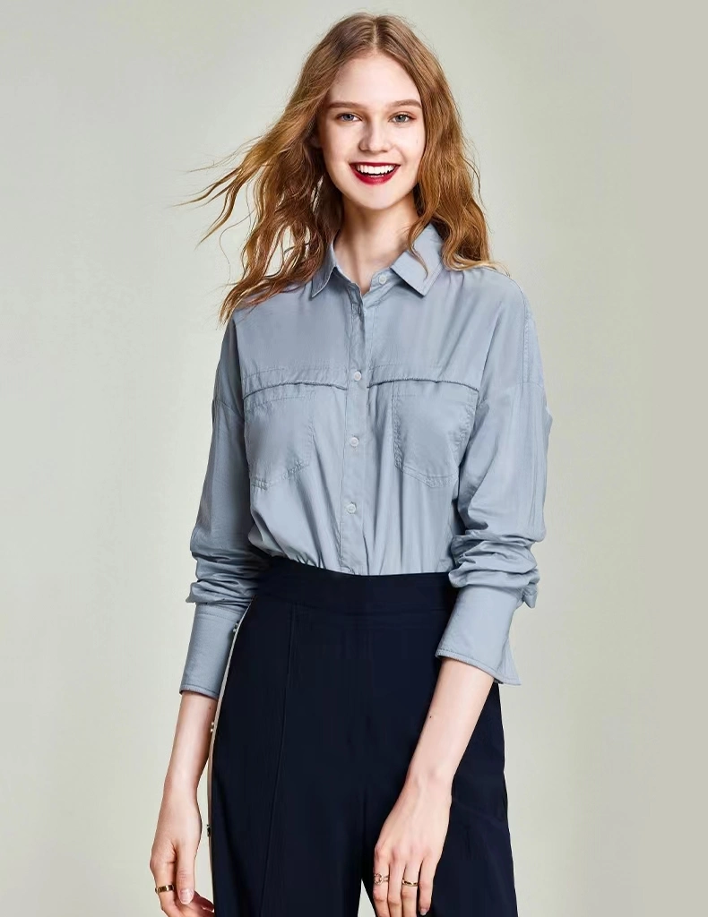 Factory Custom Fashion Women Cotton Tops Lady Office Shirts Blouse