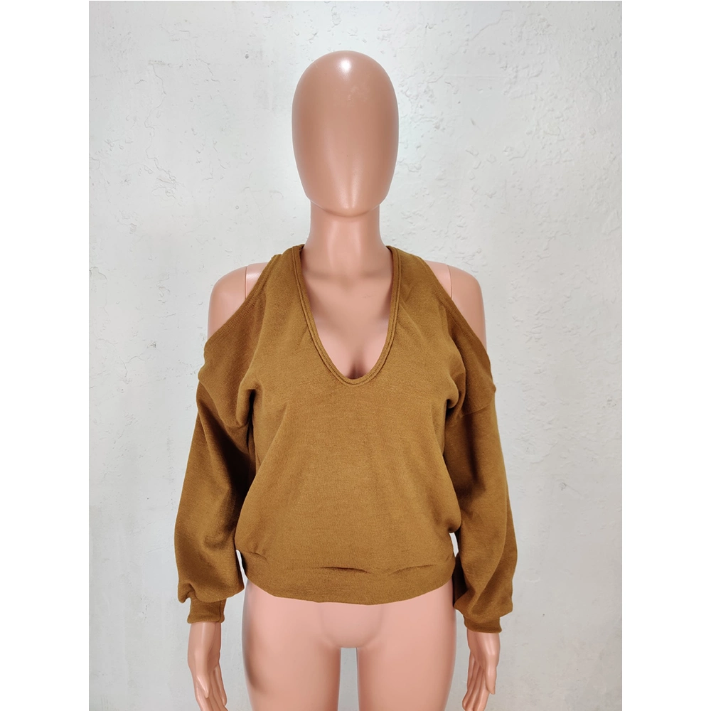 in Stock Pullneck Sweater Tops Women Clothing off Shoulder Mature Women Halter Blouse