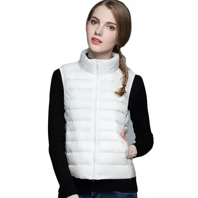 Women Down Vest Pure Color Lightweight Short Casual Fashion Stand-up Collar Down Jacket Coat
