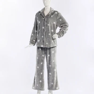 Hot Sale Winter Women′s Pajamas Set 2PC Warm Soft Flannel Ladies Sleepwear Coral Fleece Velvet Cartoon Calf for Girls Night Suit