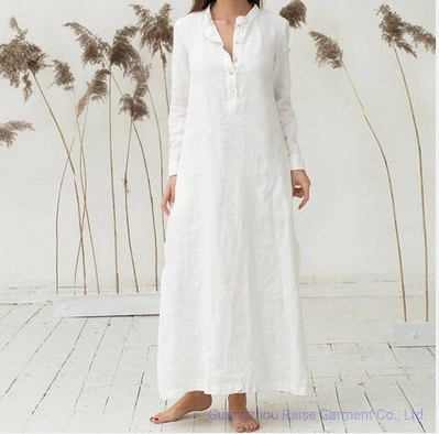 China OEM Oversized Cotton Linen Women Long Sleeve Blouse