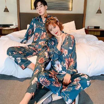 Couple Pyjamas Cardigan Long-Sleeved Pants Pajamas Suit Loose Lapel Sleepwear Cartoon Leisure Loungewear Sweet Women Pajamas